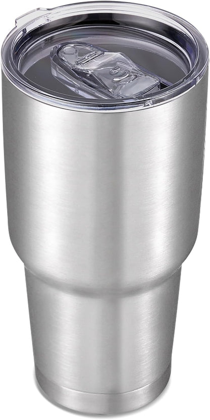 30 oz Tumbler with Lid Stainless Steel Tumblers Vacuum Insulated Cup Reusable Powder Coated Travel Mug Double Wall Leak Proof Portable Cups Keep Cold Drinks for 12 Hours, Stainless, 1 Pack