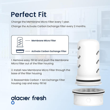 GLACIER FRESH Water Pitcher Filter Replacement for LS Home Dispenser and Pitcher Systems, Reduces Chlorine Taste and Odor, 1 Membrane Micro Filter