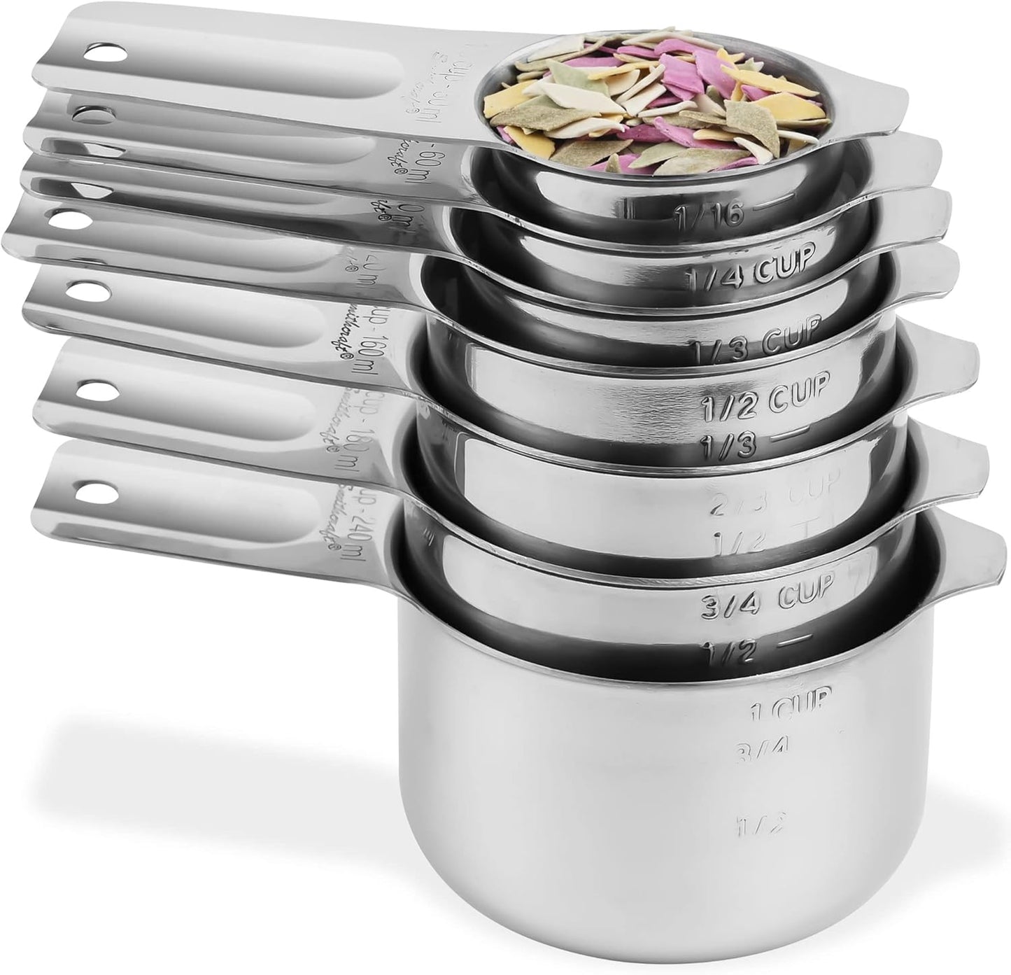 Measuring Cups and Spoons Set, 18/8 Stainless Steel Measuring Cups and Spoons set 17, Metal 7 Metric Measure Cups and 9 Dry Measure Spoons with 1 Leveler for Kitchen & Baking