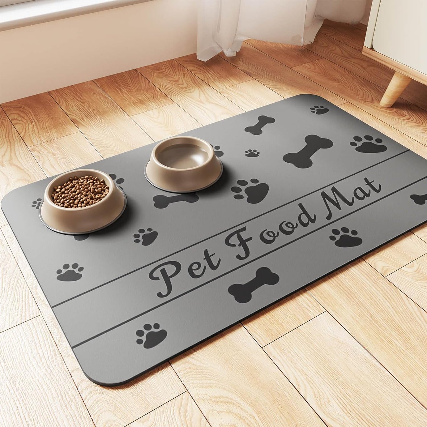 Pet Feeding Mat-Absorbent Pet Placemat for Food and Water Bowl, with Waterproof Rubber Backing, Quick Dry Water Dispenser Mat for Dog and Cat (12"x20", Bones)