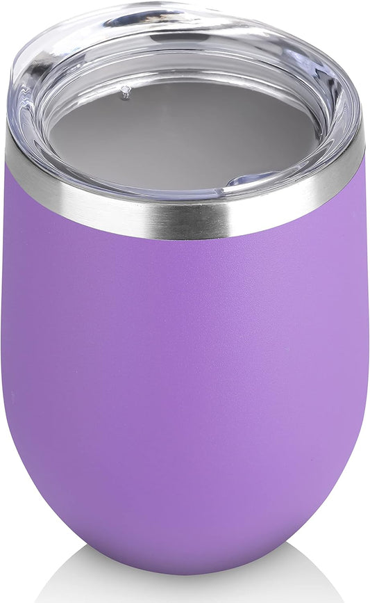 DOMICARE Stainless Steel Wine Tumbler Bulk with Lid, Personalized Insulated Tumblers Set, 12oz Travel Coffee Cups Pack of 1, Purple