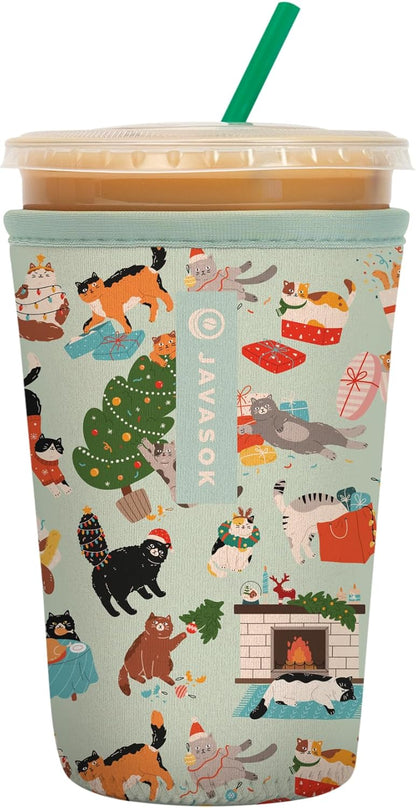Sok It JavaSok Iced Coffee & Cold Soda Insulated Neoprene Cup Sleeve (Meowy Mayhem, Medium: 22-28oz)