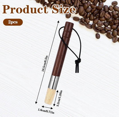 2 Pack Coffee Grinder Brush, Espresso Machine Brush with Wooden Handle and Natural Bristles, Coffee Grinder Cleaning Brushes for Home Kitchen Espresso Machine Cleaner Tool