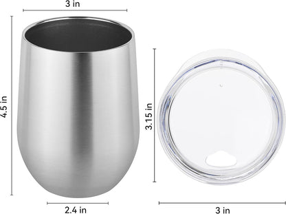DOMICARE Stainless Steel Wine Tumbler Bulk with Lid, Personalized Insulated Tumblers Set, 12oz Travel Coffee Cups Pack of 4, Stainless steel