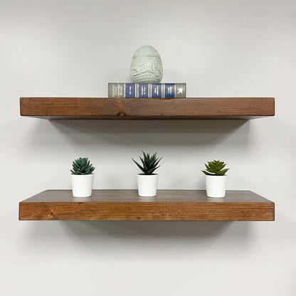 URBANDI, Rustic Floating Shelves, Set of 2, Hidden Bracket, Solid Wood, Heavy Duty, Wall Mounted Shelves, (Provincial, 48Wx6D)