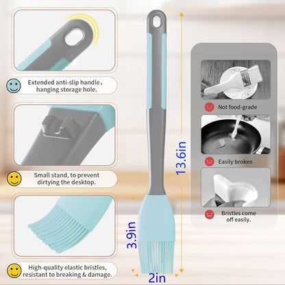 Silicone Pastry Basting Brush - 2Pcs Extra Long Silicone Basting Brush for Grilling,2inch Wide Heat Resistant Brushes Spread Oil Butter Sauce Marinade for Cooking Baking BBQ(Blue 2)