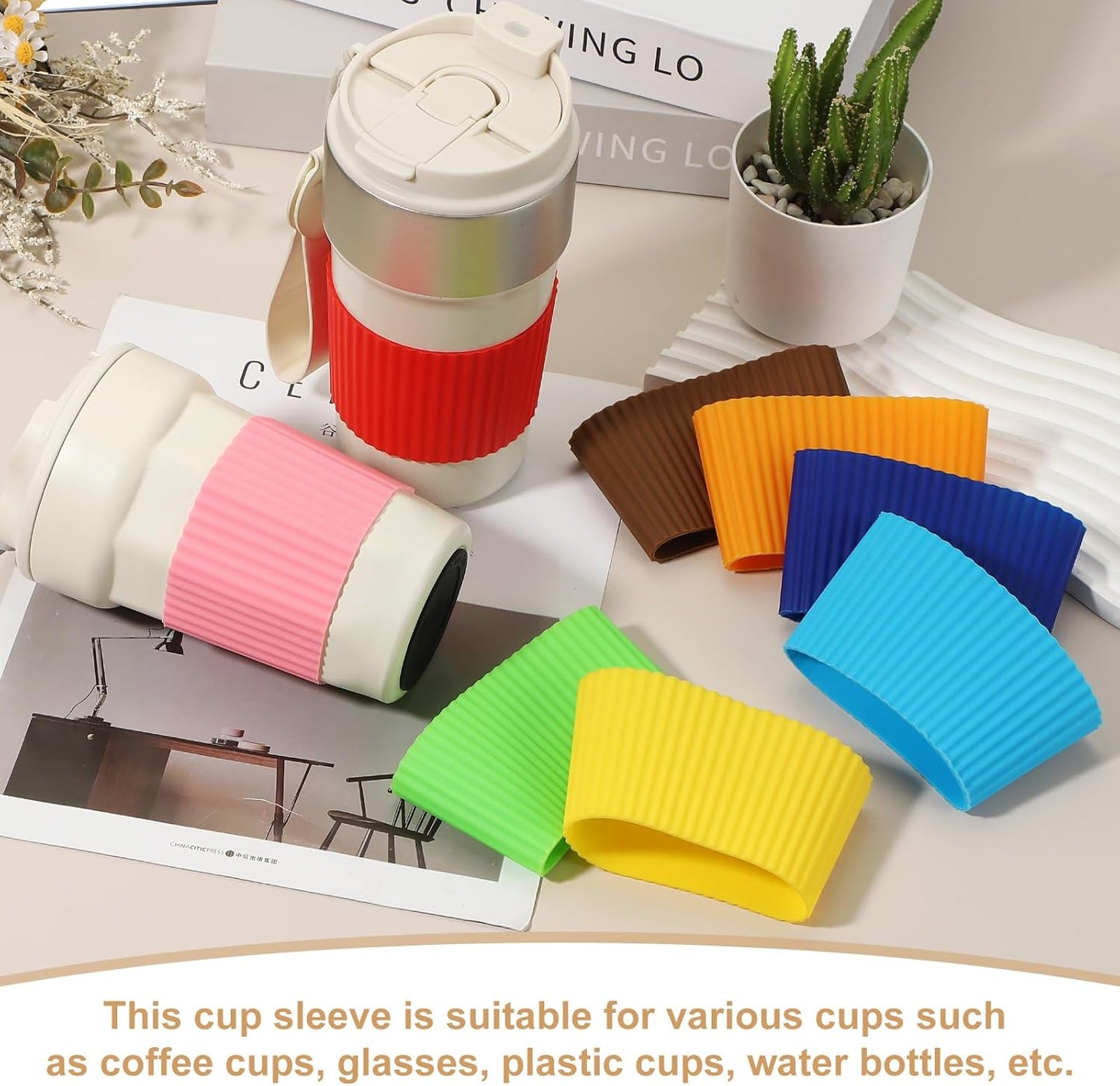 uxcell 6Pack Coffee Cup Sleeves, Reusable Silicone Heat Resistant Cup Protective Sleeve Nonslip Mug Protector Cover for Home Travel Coffee Mug Glasses Water Bottle Boots, Dark Blue