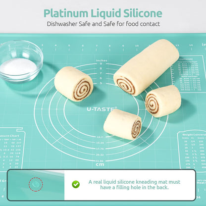 U-Taste Liquid Silicone Pastry Mat: 16"x20" Food-Grade Non-Stick Dough Rolling Baking Sheet, Non Slip for Kneading, Making Pizza, Fondant, Pie Crust with Clear Measurement and Raised Edges (Aqua Sky)