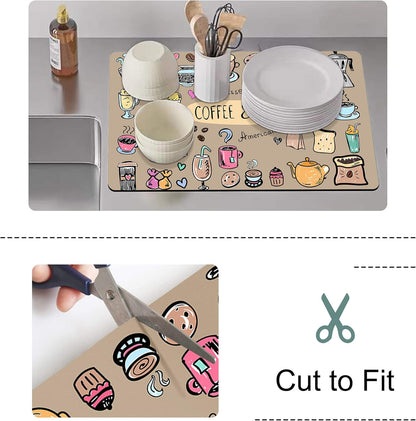 Drip Tray for Coffee Maker,Coffee Pot Mat for Countertops,Coffee Dish Drying Mat for Kitchen Counter Decor,Absorbent Reversible Microfiber Dish Drying Pad Dish Cafe Drainer Rack,pet Water Bowl Mats