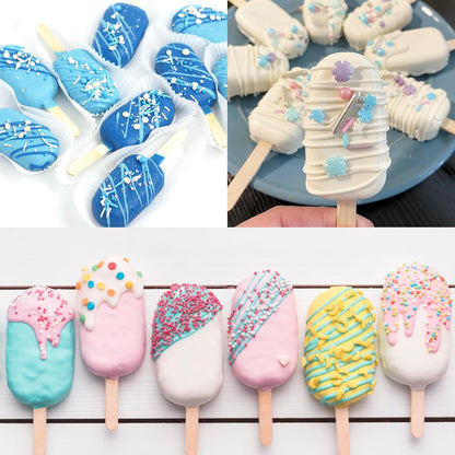 Ouddy Life Popsicle Molds Set of 2, Ice Pop Molds Silicone 4 Cavities Ice Cream Mold Oval Cake Pop Mold with 50 Wooden Sticks for DIY Popsicle, Green Blue