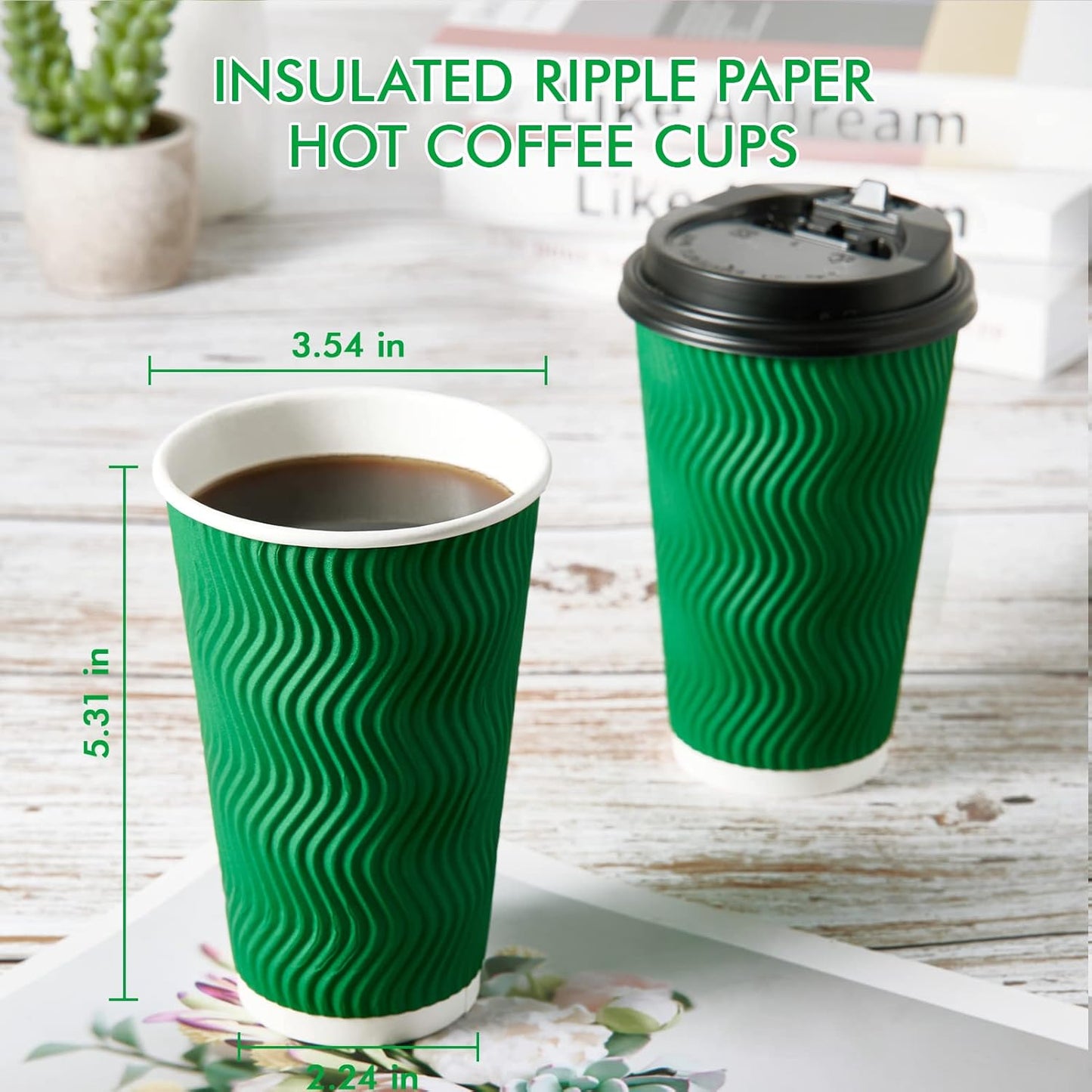 80 Count 16 OZ Coffee Cups with Lids, Insulated Ripple Wall Paper Hot Coffee Paper Cups for Hot Drinks