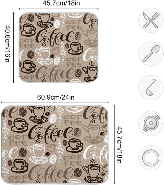 Brown Coffee Dish Drying Mat - 18 x 24 Inch, High Absorbent Reversible Microfiber Coffee Bean Dish Rack Pad