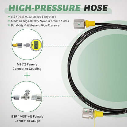 10000PSI Hydraulic Pressure Test Kit, 700BAR/70MPa Manometer Digital Pressure Gauge, Fit for USA Brand Excavator with 1*Gauge/1*Hose with M16*2 & G1/4 Female /2*Couplings/1*Silicone Protector