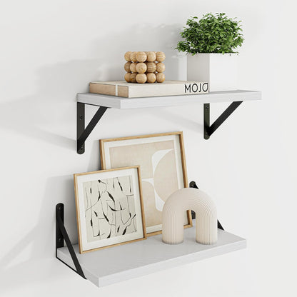 Dreamland White Floating Shelves for Wall, 16W x 8D Wall Mounted Shelves Set of 2, Floating Shelves Bedroom with Sturdy Metal Brackets for Living Room, Bathroom and Kitchen