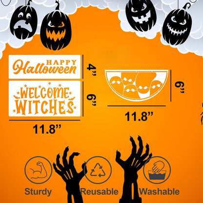 Halloween Stencils for Painting on Wood 12inch Large Halloween Stencil Hey Boo Witches Spider Bats Ghost Draw Templates for Porch Hanger Doormat Fabrics DIY Crafts Decor HW