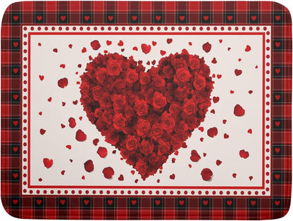 Giwawa Love Heart Dish Drying Mat 18x24 inch Valentines Day Red Rose Flowers Dish Drainer Mats Red Black Buffalo Plaids Absorbent Dish Drying Pad for Kitchen Countertop Wedding Large Decor