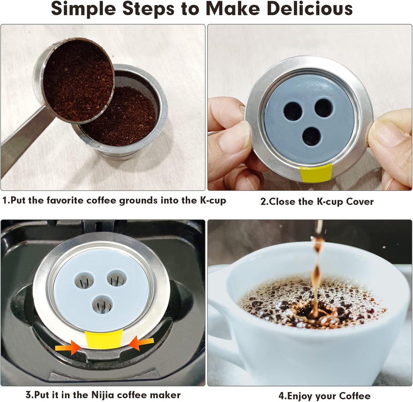 Stainless Steel Reusable K Cups Compatible for Ninja Coffee Maker,Upgrade 3 Pack K Cups Reusable Coffee Pods,Permanent Coffee Filters Fit for Ninja CFP201 CFP300 CFP301 CFP400 (3Pack)