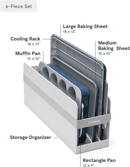 Caraway Nonstick Ceramic Bakeware Set (5 Pieces) - Baking Sheets, Assorted Baking Pans, & Storage - Aluminized Steel Body - Non Toxic, PTFE & PFOA Free - Navy