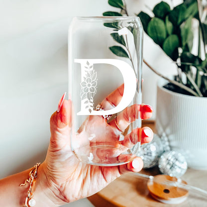 Personalized Gifts for Women, Monogrammed Glass Cups with Lids and Straws, Custom Tumbler, Cute Customized Mug, Aesthetic Stuff, Initial Iced Coffee Cup, Drinking Glasses, Birthday Teacher Gifts, G