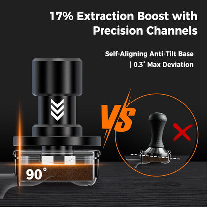 IKAPE 53.3MM V6 Impact Espresso Tamper with Sound Feedback, 15lb/30lb Interchangeable Springs, Espresso Low-Profile Tamper with Triple-spring System, Fits 54mm portafilters