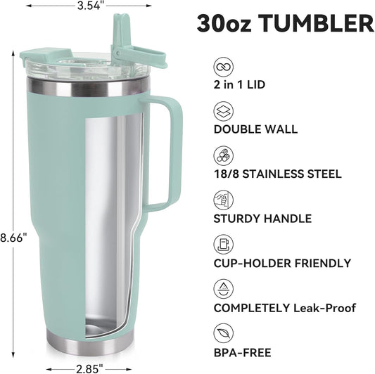 HASLE OUTFITTERS 30oz Tumbler Bulk with Handle, Insulated Travel Coffee Mug Set with Handle Leak-Proof Double Wall Stainless Steel Vacuum Tumblers Pack Metal Cup for Hot and Cold Drink