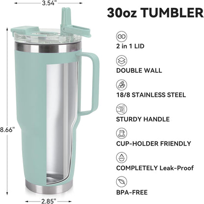HASLE OUTFITTERS 30oz Tumbler With Handle, Insulated Travel Coffee Mug With Straw Leak-Proof Double Wall Stainless Steel Vacuum Tumblers Metal Cup with Straw for Hot and Cold Drink