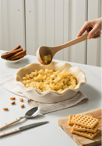 Ceramic Deep Pie Pan for Baking, 11 inch Porcelain Pie Dish for Apple Pie, Oven & Dishwasher Safe, Farmhouse Decor, 48 Ounce Deep Plate for Kitchen, Non-Stick Pie Pans,Off-White