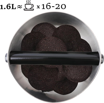 Coffee Knock Box, Large Capacity Espresso Knock Box with Non-Slip Base, Coffee Measuring Cup, Coffee Puck Knock Box Stainless Steel for Espresso Machine Coffee Grounds (Black)