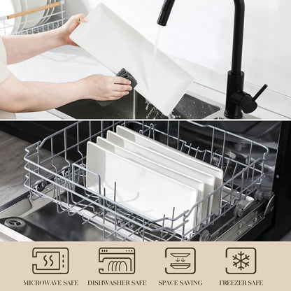 MALACASA Serving Platters Set of 4, Ceramic Serving Platters and Trays for Serving Food, Rectangular Serving Trays for Party, Large Serving Plates, Party Serving Trays and Platters - 14 Inch, White