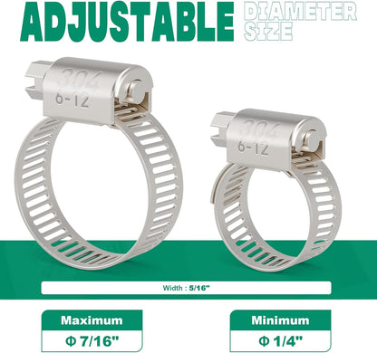 40PCS Hose Clamps Stainless Steel Adjustable 1/4"– 7/16"(6-12mm) Worm Gear Hose Clamp, Heavy Duty Metal Small Hose Clamps for Automotive, Pipe, Radiator Plumbing, Fuel Line