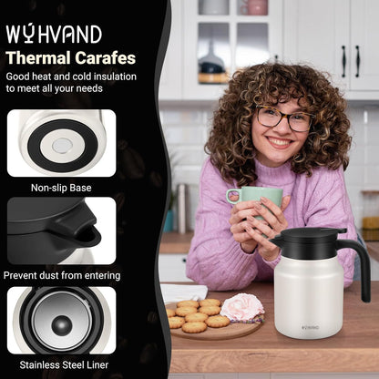 34Oz Thermal Coffee Carafes For Keeping Hot/Cold, Stainless Steel Coffee Carafe, Dustproof Insulated Water Carafe for Party/Home, Cream