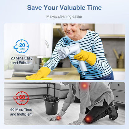 LABIGO Electric Spin Scrubber LA5 Mini, Bathroom Scrubber Shower Scrubber for Cleaning Tub Tile Floor Window Kitchen Sink, Power Scrubber Cleaning Brush with 5 Replaceable Brush Heads, White