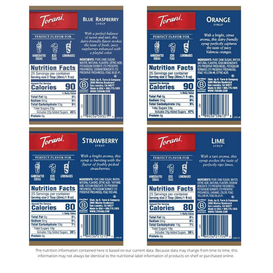 Torani Syrup Variety Pack, Soda Flavors, 25.4 Ounces (Set of 4)