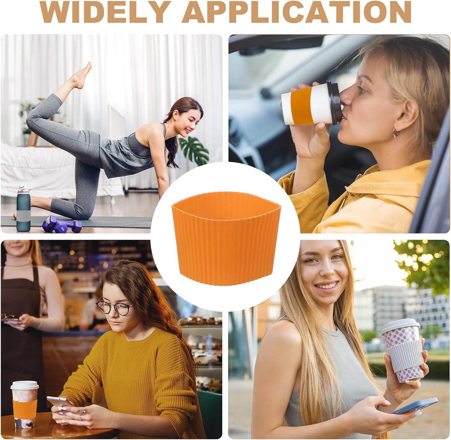 uxcell 6Pack Coffee Cup Sleeves, Reusable Silicone Heat Resistant Cup Protective Sleeve Nonslip Mug Protector Cover for Home Travel Coffee Mug Glasses Water Bottle Boots, Orange