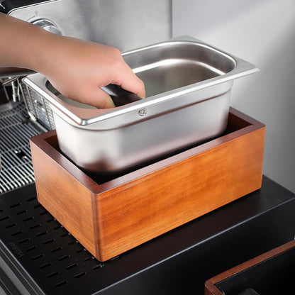 Knock Box Espresso, Coffee knockbox with Rubber Knock Bar and Anti-slip Pad, Commercial Use Large Capacity, Stainless Steel and Wooden, Espresso Accessory