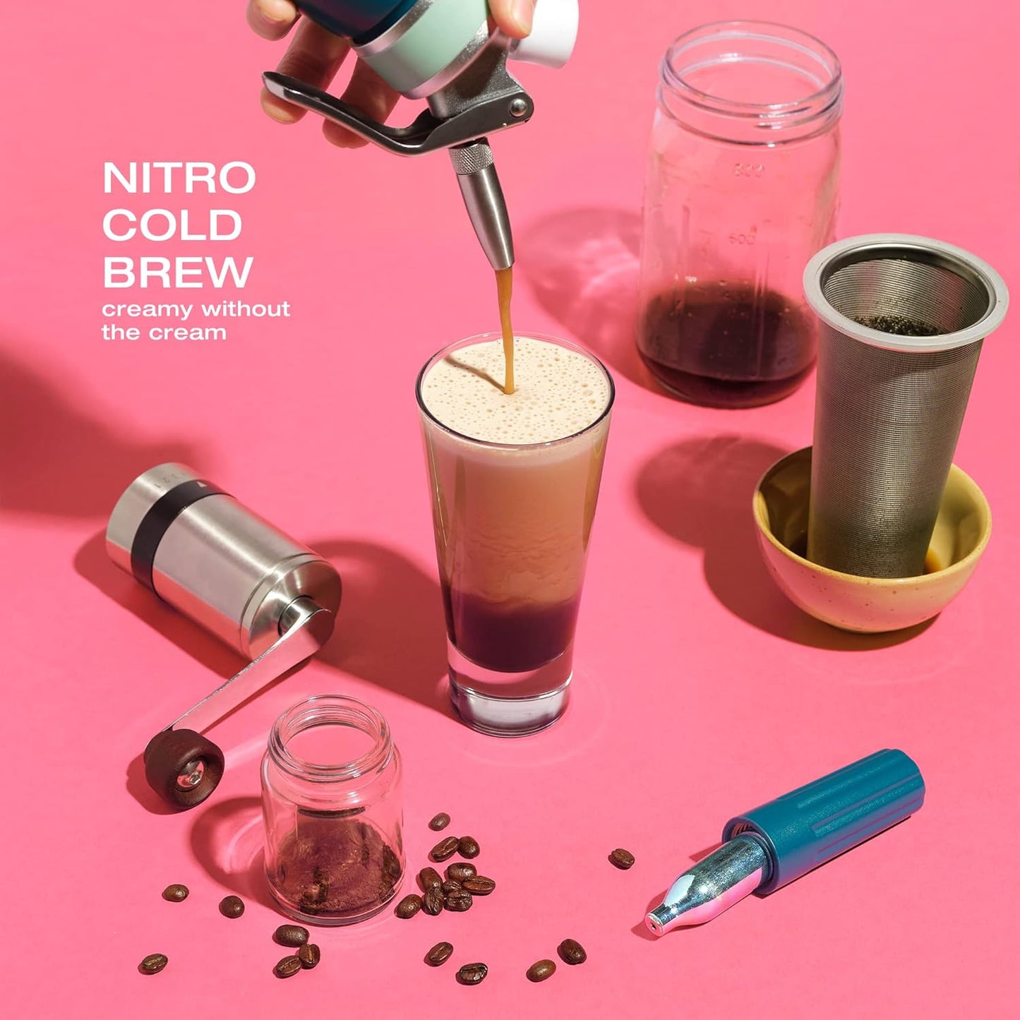 0.5L Nitro Coffee Maker, Aluminum Nitro Cold Brew Coffee Maker with Special Nitro Diffuser Nozzle & Cold Brew Maker for Making Nitro Cold Brew, 1 Pint/0.5L