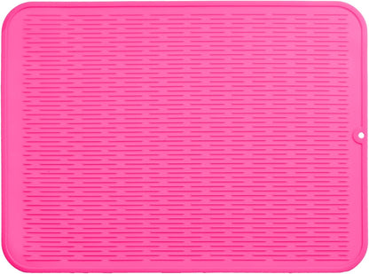 Silicone Dish Drying Mat for Multiple Usage,Easy clean,Eco-friendly,Heat-resistant Silicone Mat for Kitchen Counter or Sink,Refrigerator or Drawer Liner Rose 2XL 24 inches x 18 inches