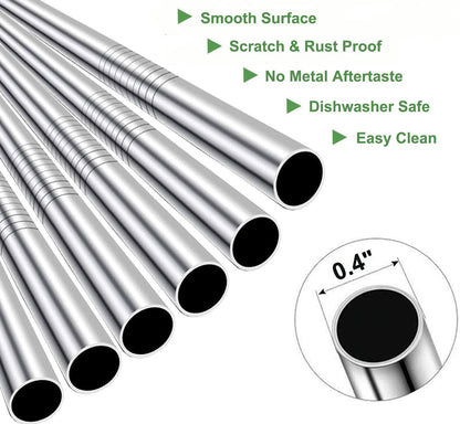 Vinaco Stainless Steel Smoothie Straws, 0.4'' Extra Wide Reusable Metal Drinking Straws for Milkshake, Smoothie, Beverage, Set of 6 with 1 Cleaning Brush (3pcs 10.5'' Bent |3pcs 8.5'' Straight)
