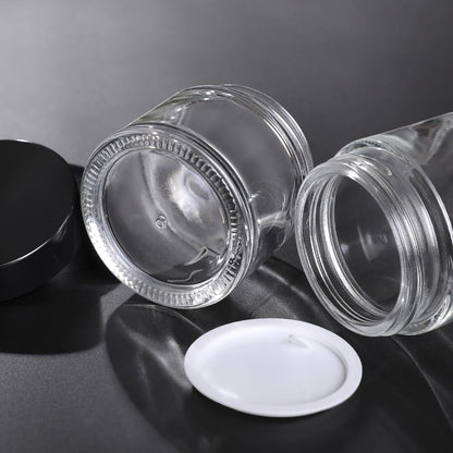 1 oz Glass Jars with Lids,3 Pack Clear Small Glass Cosmetic Jars with Lids,60 ml Empty Glass Makeup Containers for Sample, Cream, Lotion,Powder (1 OZ, Clear)