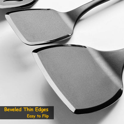 Large Size Silicone Spatula Set, 600°F Heat Resistant Silicone Spatula Turner Flipper for Cooking, Non Stick and Non Scratch Kitchen Utensils for Eggs & Pancakes, 2-Pack, Black