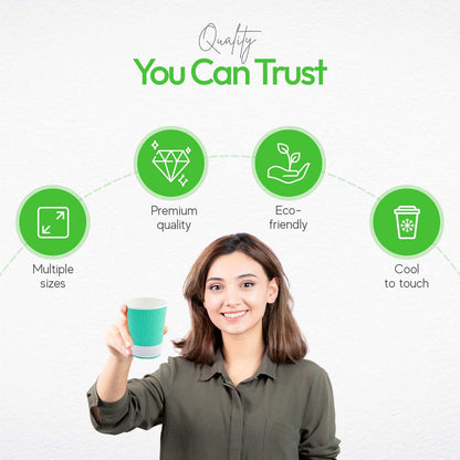 Restaurantware 12 Ounce Ripple Wall Disposable Coffee Cups, 500 Insulated Midnight Light Green Paper Tumblers with Rolled Rim Design, Lids Sold Separately for Hot Drinks like Tea, Hot Chocolate