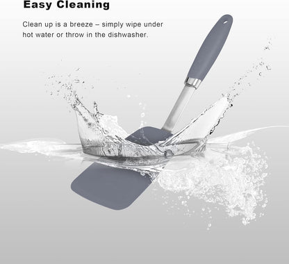 Silicone Spatulas Set Turners Tongs Cooking Utensils Set High Heat Resistant Kitchen Scraper Spatulas for Cooking Mixing Baking BPA Free Dishwasher Safe, Grey