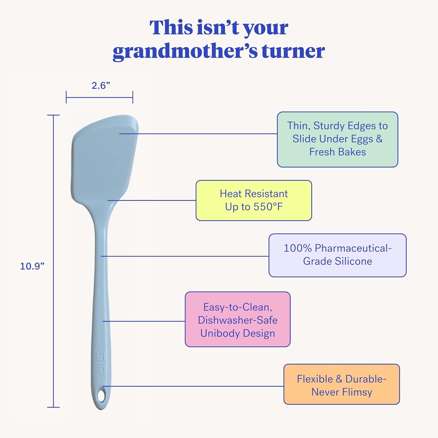 GIR: Get It Right Silicone Cooking Spatula Turner - Mini 11-In Slate - One-Piece Design & Heat-Resistant up to 425°F - Versatile Pancake Flipper & Baking Spatula With Ergonomic Handle