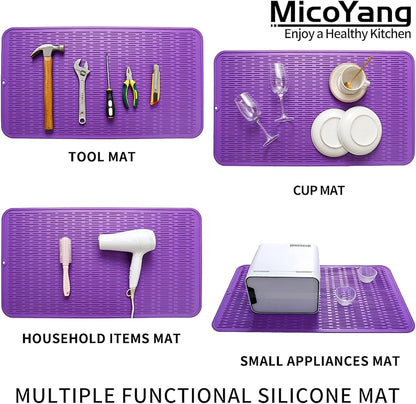 Silicone Dish Drying Mat for Multiple Usage,Easy clean,Eco-friendly,Heat-resistant Silicone Mat for Kitchen Counter or Sink,Refrigerator or Drawer Liner Purple 4XL 32 inches x 18 inches