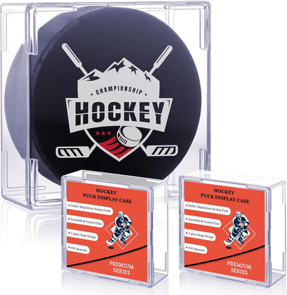 Hockey Puck Display Case, 2 Pack Acrylic Holder for Official Size Pucks, Gifts for Hockey Collectors and Enthusiasts, Premium Display Box for Collectibles