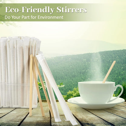 Bamboo Coffee Stirrers Individually Wrapped 100 Count – Coffee Stir Sticks 7 inch Coffee Bar Disposable individually wrapped coffee stirrers for Coffee and Cocktail