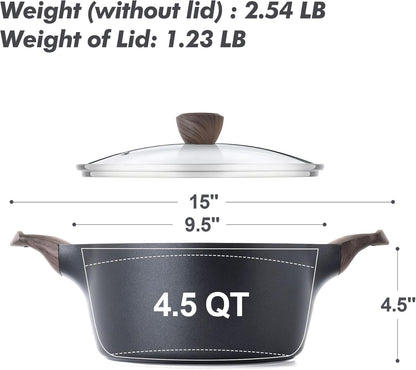 SENSARTE Nonstick Stock Pot with Lid, 2.6/4.5/6.6 QT Soup Pot Casserole Pot, Healthy Pasta Pot, Large Deep Cooking Pot, Big Sauce Pot Stew Pot, Induction Compatible, PFOA PFOS APEO Free, Black