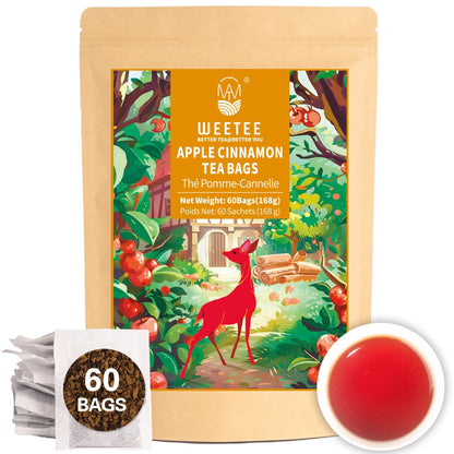 WT WEETEE Apple Cinnamon Herbal Tea Bags, 60 Count, Perfect Blend of Sweet Cinnamon, Tart Hibiscus, Natural Flavoring, Caffeine-Free