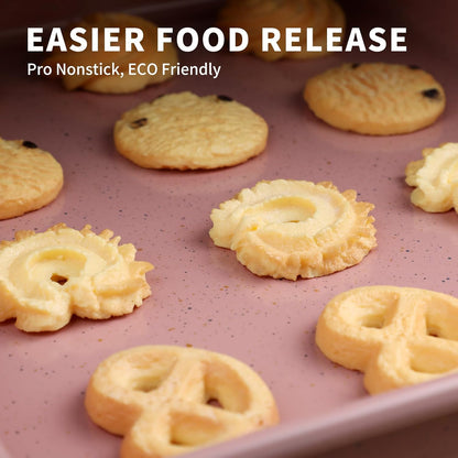 Toaster Oven Pans Set of 2, Shinsin 11-Inch Nonstick Baking Sheet Pans and Trays, 1/8 Thicker Replacement Small Baking Tray Accessories for Cookie, Non Toxic and Easy Clean and Diswasher Safe, Pink