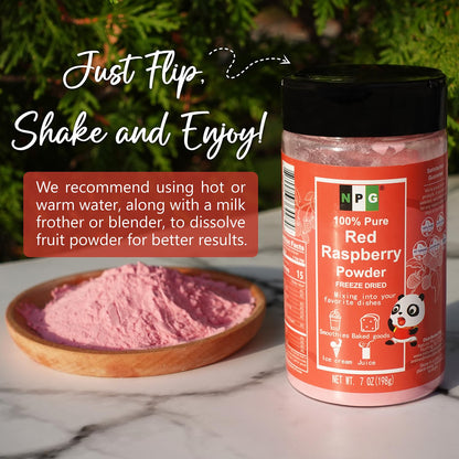 NPG Freeze Dried Red Raspberry Juice Powder 7 Oz, Seedless Fine Superfood Powder for Flavoring, Coloring, Baking, Smoothies, Purees, and Acai Bowls, All Natural